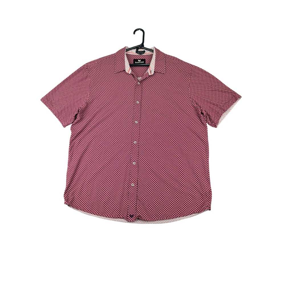 Buttercloth Icy Cotton Mens 3XL Regular Fit Short Sleeve Shirt Pink Geometric